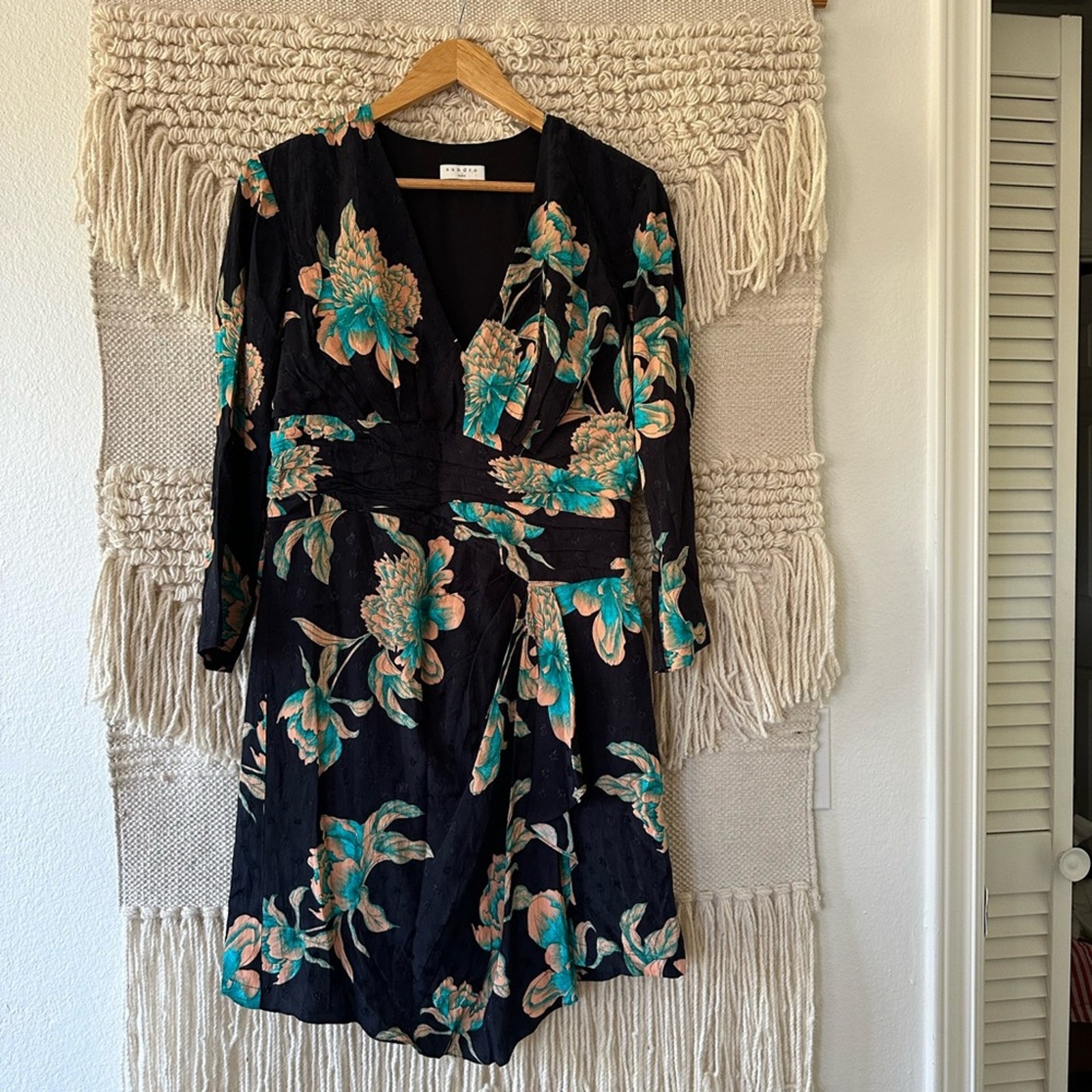 Sandro Printed Wrap-Over Mini Dress